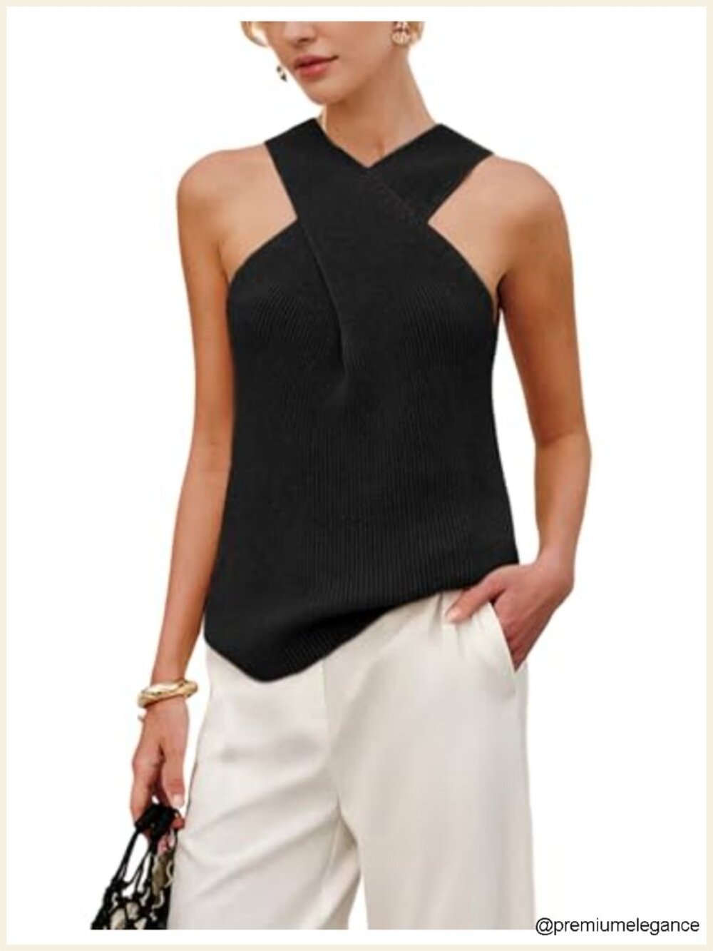 Women's Halter Neck Ribbed Knit Tank Sleeveless Summer Top